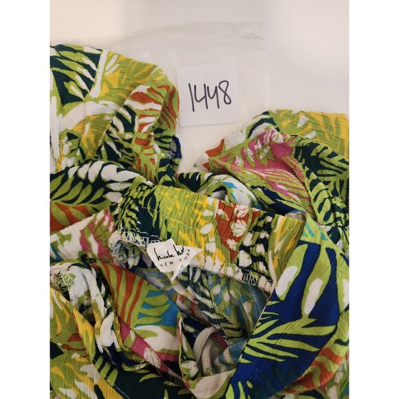 NICOLE MILLER Yellow Red Green Tropical Floral Vacation Faux Wrap Midi Skirt SZS - Picture 9 of 10